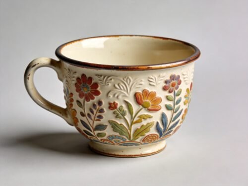 Bohemian Enamel Tea Cup With Floral Relief