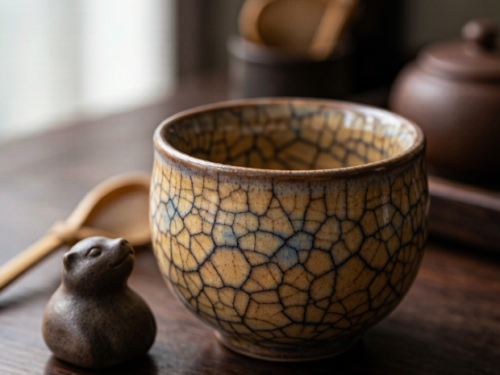 High-Fired Crackle Glaze Ceramic Teacup