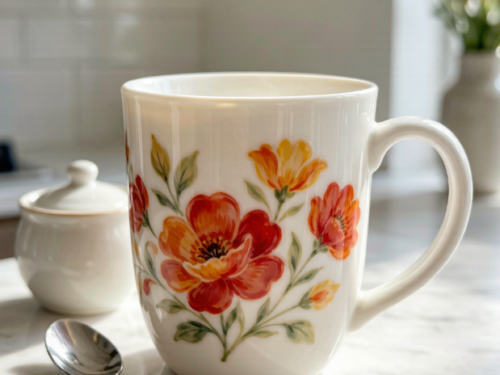 High Bone China Hand-Painted Floral Mug