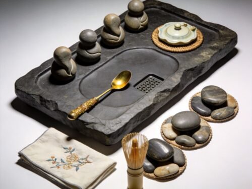Zen Tea Ceremony Accessory Set with Ceramic and Linen