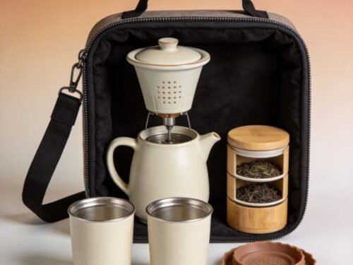 Compact Travel Tea Set with Collapsible Silicone Pot
