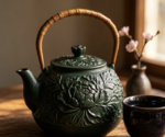 Embossed Peony Cast Iron Teapot