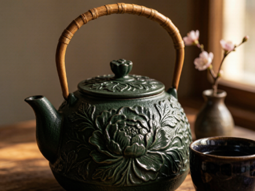 Embossed Peony Cast Iron Teapot