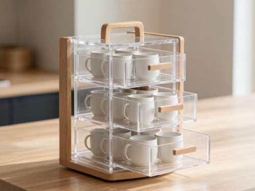 Rotating Drawer-Style Tea Cup Holder