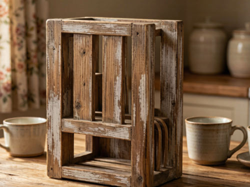 Rustic Wooden Tea Cup Holder