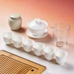 Porcelain Tea Brewing Set with Side Handle Pot and Cups