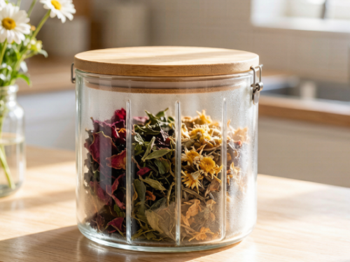 Glass Divided Tea Display Caddy
