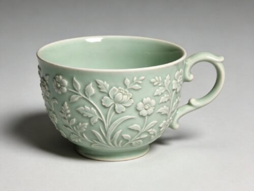 European Porcelain Tea Cup With Floral Relief